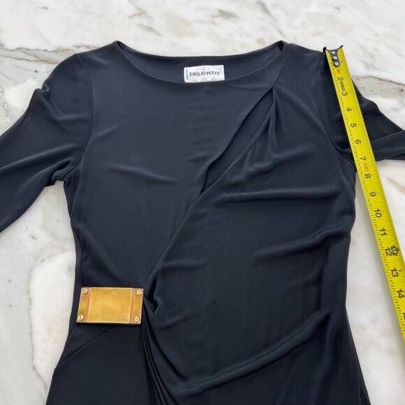 EMILIO PUCCI BLACK FAUX WRAP GOLD BUCKLE DRESS MODEL 36RH41 SIZE IT 40 / US 6 - Picture 11 of 17